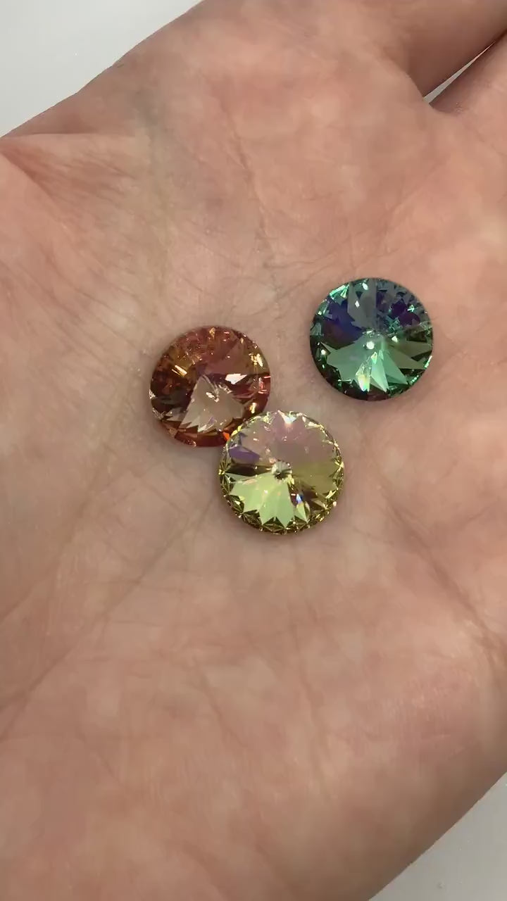 12mm 1122 Argus Crystal Rivoli, Lemon Custom Coating on Crystal, Lt. Rose and Aquamarine 2, 4 or 6 Pcs