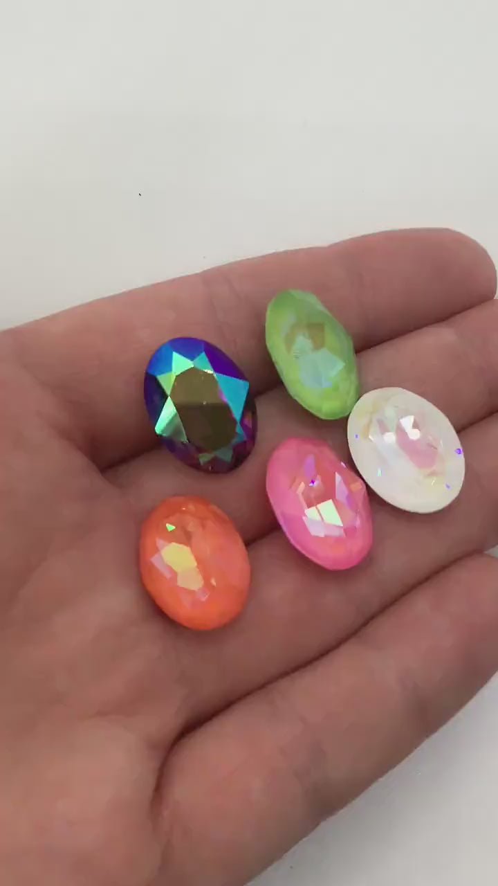 Custom Fancy Oval Stone, 4120 18/13, Custom Coated, 5 Effects, Ultra AB Orange, Pink, White, Lime & Amethyst AB