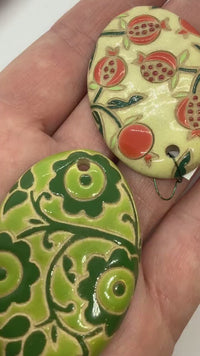 Oval Ceramic Pendant Handmade in Bulgaria by Golem Studios 4 Patterns