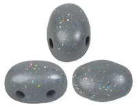 Three gray speckled 2-hole beads on a white background