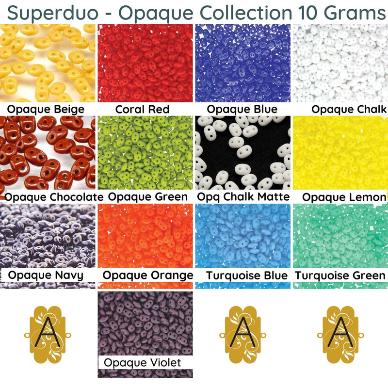 Superduo Beads, 10g., Opaque Collection, 13 Colors - The Argus Collection