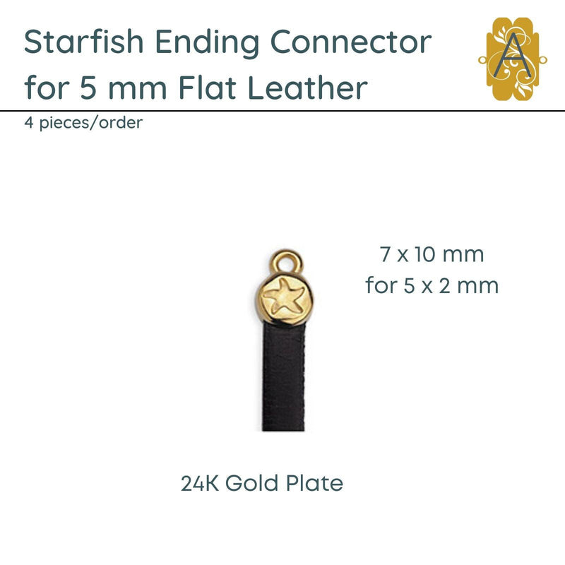 Starfish Ending for 5mm Flat Leather (4 Pieces), 3 Finishes - The Argus Collection