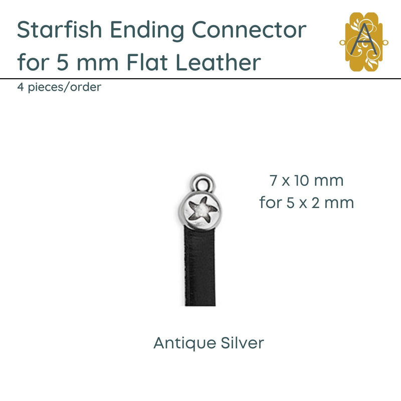 Starfish Ending for 5mm Flat Leather (4 Pieces), 3 Finishes - The Argus Collection