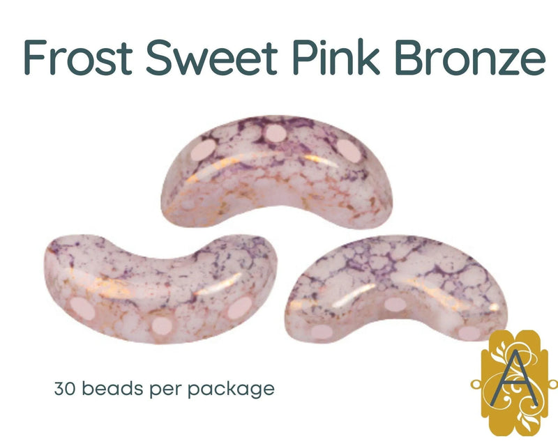 Arcos par Puca, a 3-hole bead that comes in 30 beads per package.  Frost Sweet Pink Bronze color - The Argus CollectionCollection