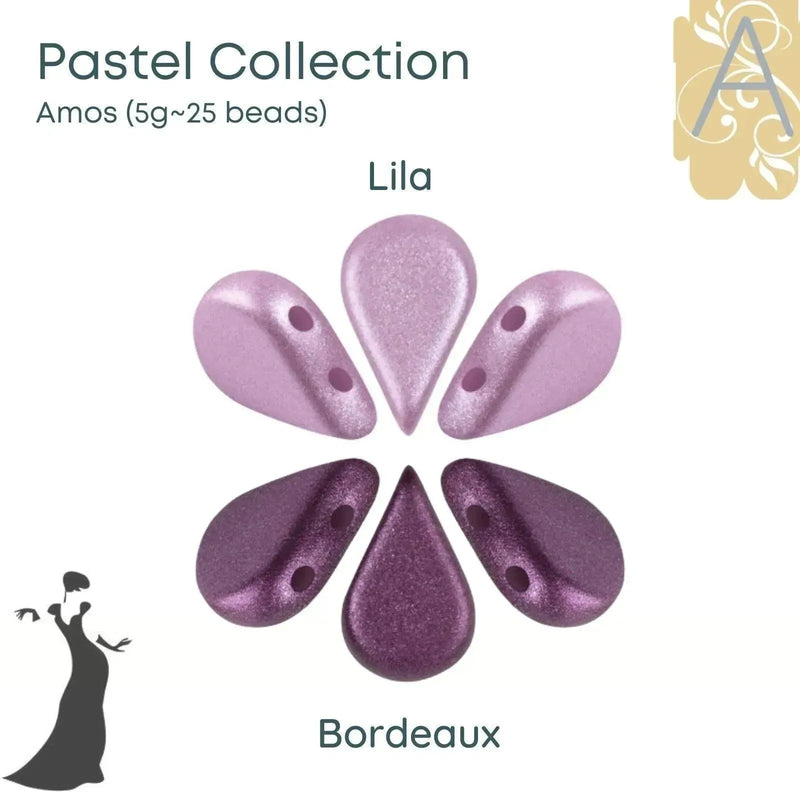 Amos par Puca Beads, 5grams in Pastel Lila or Bordeaux Color - The Argus Collection