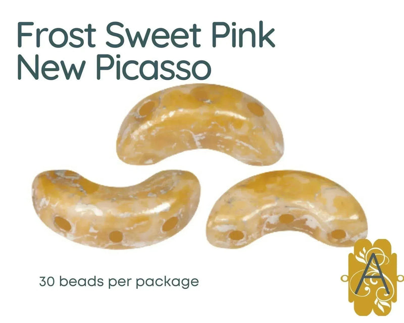 Arcos par Puca, a 3-hole bead that comes in 30 beads per package.  Frost Sweet Pink New Picasso color - The Argus Collection