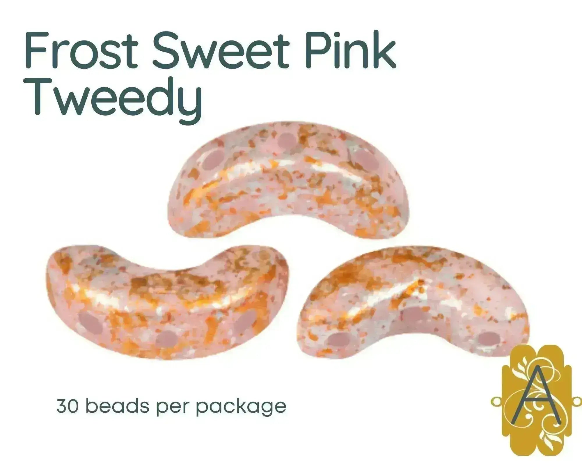 Arcos par Puca, a 3-hole bead that comes in 30 beads per package.  Frost Sweet Pink Tweedy color - The Argus Collection