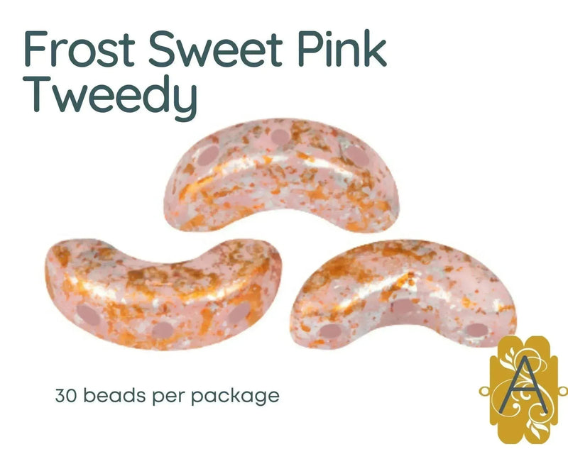 Arcos par Puca, a 3-hole bead that comes in 30 beads per package.  Frost Sweet Pink Tweedy color - The Argus Collection