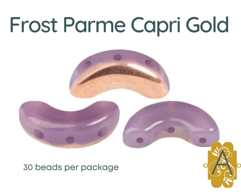 Arcos par Puca 3-hole beads in a Frost Parme Capri Gold color. 30 Beads per package - The Argus Collection