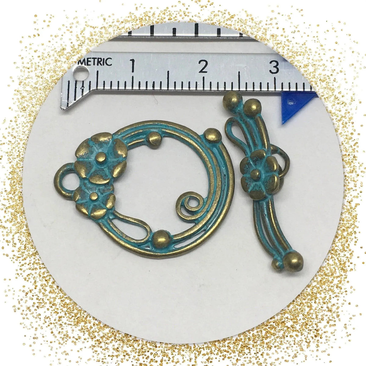 Fancy Patina Flower Toggle Clasp, 25mm - The Argus Collection