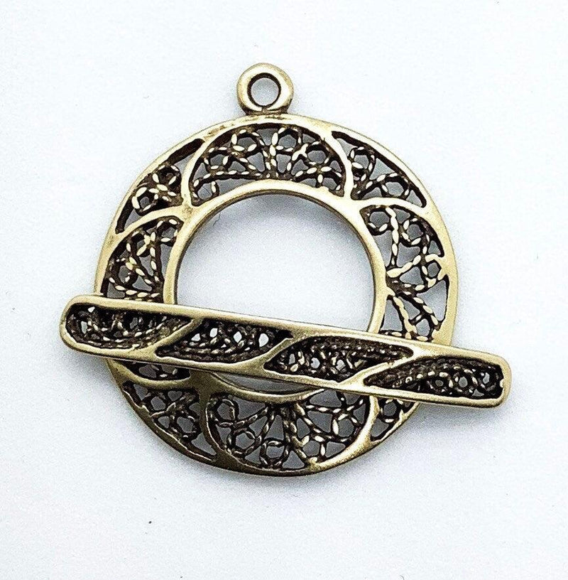 Filigree Round Toggle Clasp, 22mm, by Bronze Line, 2 Finishes - The Argus Collection