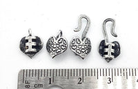 Hearty Heart Crimp Cord End Hook & Eye Clasps, Antique Silver - The Argus Collection