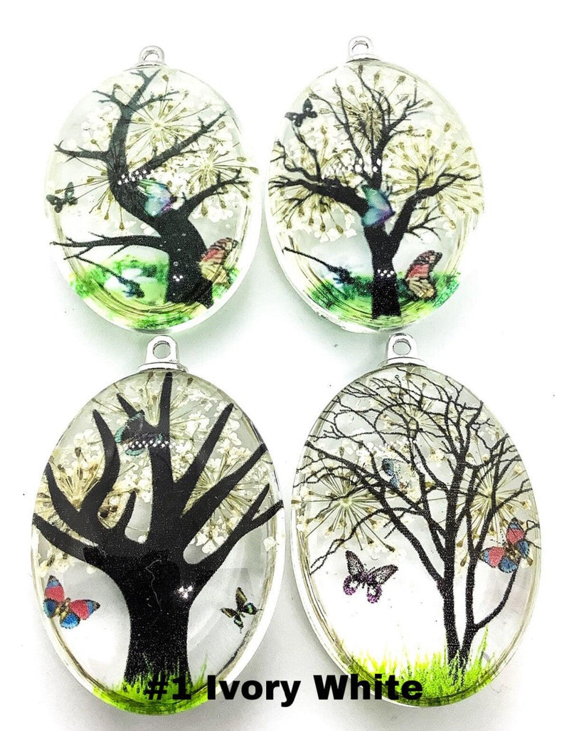 Large Fixed Loop Handmade Dried Flower Glass Pendants - The Argus Collection