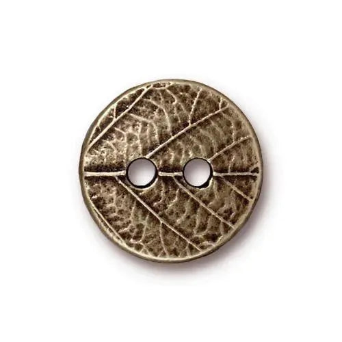 Round Leaf Button, Tierracast, 2 Pcs. 3 Finishes - The Argus Collection