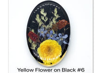 Yellow Flower on Black Resin Cabochons, Handmade with Dried Flowers - The Argus Collection