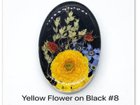 Yellow Flower on Black Resin Cabochons, Handmade with Dried Flowers - The Argus Collection