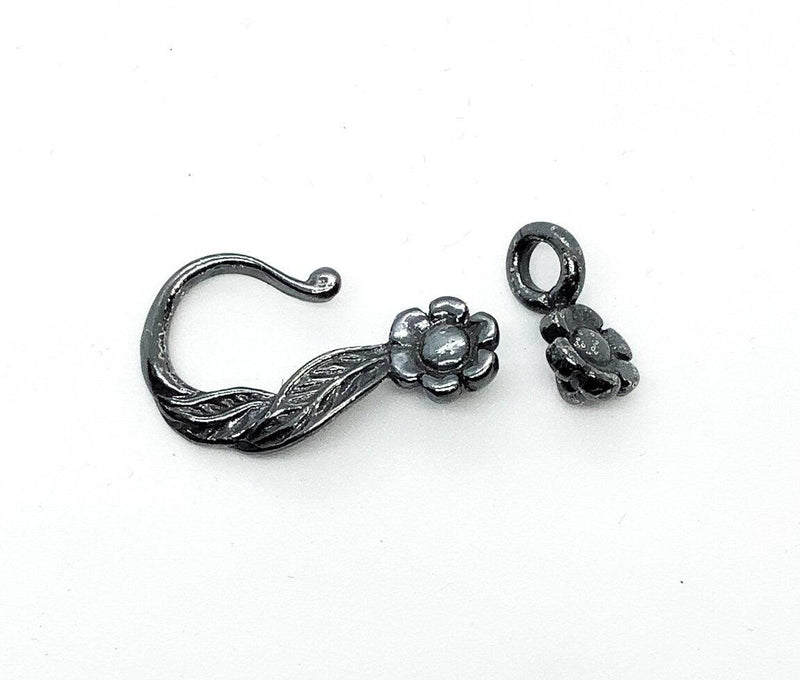 Leaf & Flower Hook & Eye Clasp, 4 Finishes - The Argus Collection