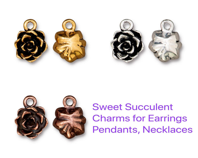 TierraCast Succulent Charms, Dangles or Pendants, 2 Pcs. 3 Finishes - The Argus Collection