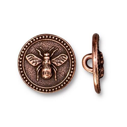 Bee Button, Tierracast, 15mm, 2 Pcs. 3 Finishes - The Argus Collection