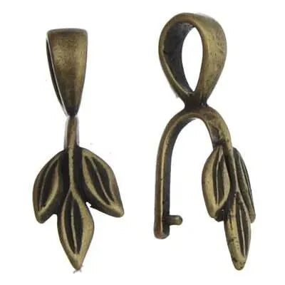 The Bronze Line, 3 Leaves Pinch Bail with Loop 2 Pieces - The Argus Collection