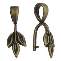 The Bronze Line, 3 Leaves Pinch Bail with Loop 2 Pieces - The Argus Collection