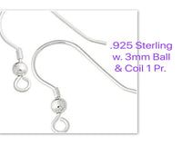 Sterling Silver Earring Wires, with 3mm Ball or Ball & Coil, 1 Pair - The Argus Collection