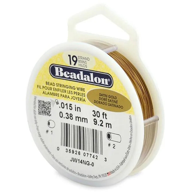 19 Strand, .012" Beadalon Stringing Wire, Stainless 15 & 30 ft. Silver, Satin Silver, Satin Gold, Bright - ArgusCollection