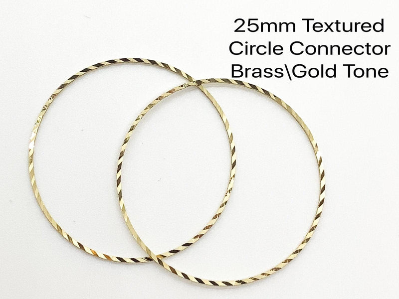 Textured Brass Circle Connectors, 25mm, Brass - The Argus Collection