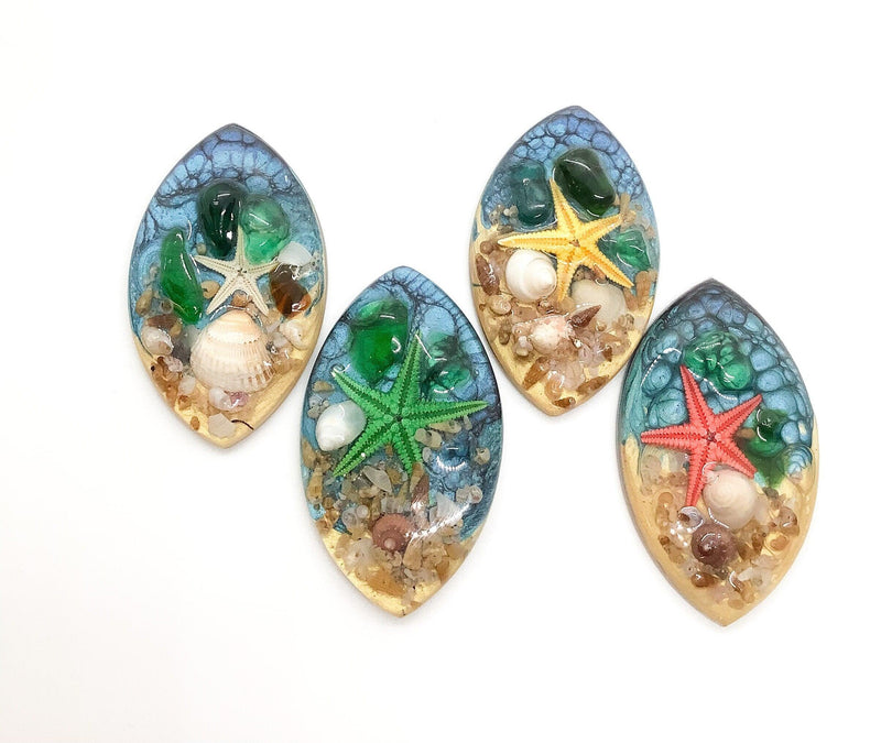 Starfish Navette Cabochons or Pendant Handmade - The Argus Collection