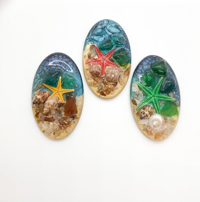 Starfish Resin Cabochons, Handmade with Shells & Starfish - The Argus Collection