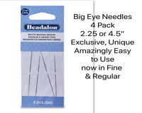 BIG EYE Needles, 2.25" or 4.5", Beadalon, Stainless Steel, 4 Pack, Fine or Regular or 10 Pack Regular - ArgusCollection