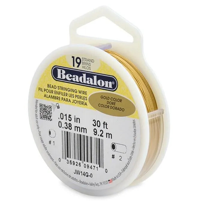 19 Strand, .015" Beadalon Stringing Wire, 15 & 30 ft. Gold, Silver, Black, Bronze, Satin Gold, Satin Silver, Bright - ArgusCollection