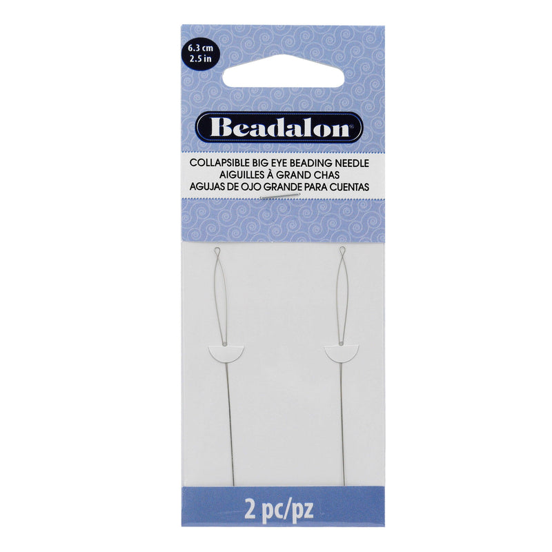 COLLAPSIBLE Eye Needles, 6.4mm (2.5"), by Beadalon, 4 Pack or 10 Pack, Extra Fine, Fine, Medium, Heavy or Big Eye 2 Pack - ArgusCollection