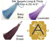 Luscious #6 Silk Tassels Long & Thick 11-12cm (4.25-4.5") for Jewelry, Decor or Drapery Deep Grape, Lavender, Baby Blue - ArgusCollection