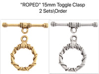 Roped Round Toggle Clasp, 15mm, 2 Sets, 2 Finishes - The Argus Collection