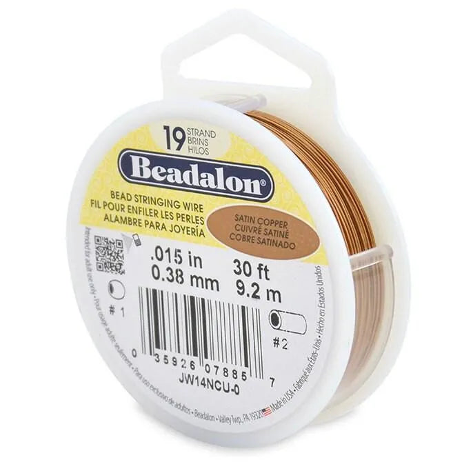 19 Strand, .015" Beadalon Stringing Wire, 15 & 30 ft. Gold, Silver, Black, Bronze, Satin Gold, Satin Silver, Bright - ArgusCollection