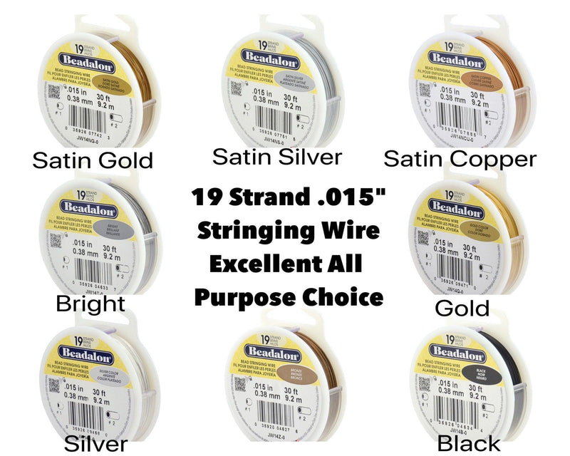 19 Strand, .015" Beadalon Stringing Wire, 15 & 30 ft. Gold, Silver, Black, Bronze, Satin Gold, Satin Silver, Bright - ArgusCollection