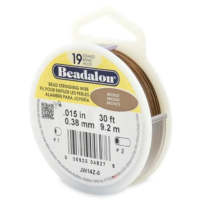 19 Strand, .015" Beadalon Stringing Wire, 15 & 30 ft. Gold, Silver, Black, Bronze, Satin Gold, Satin Silver, Bright - ArgusCollection