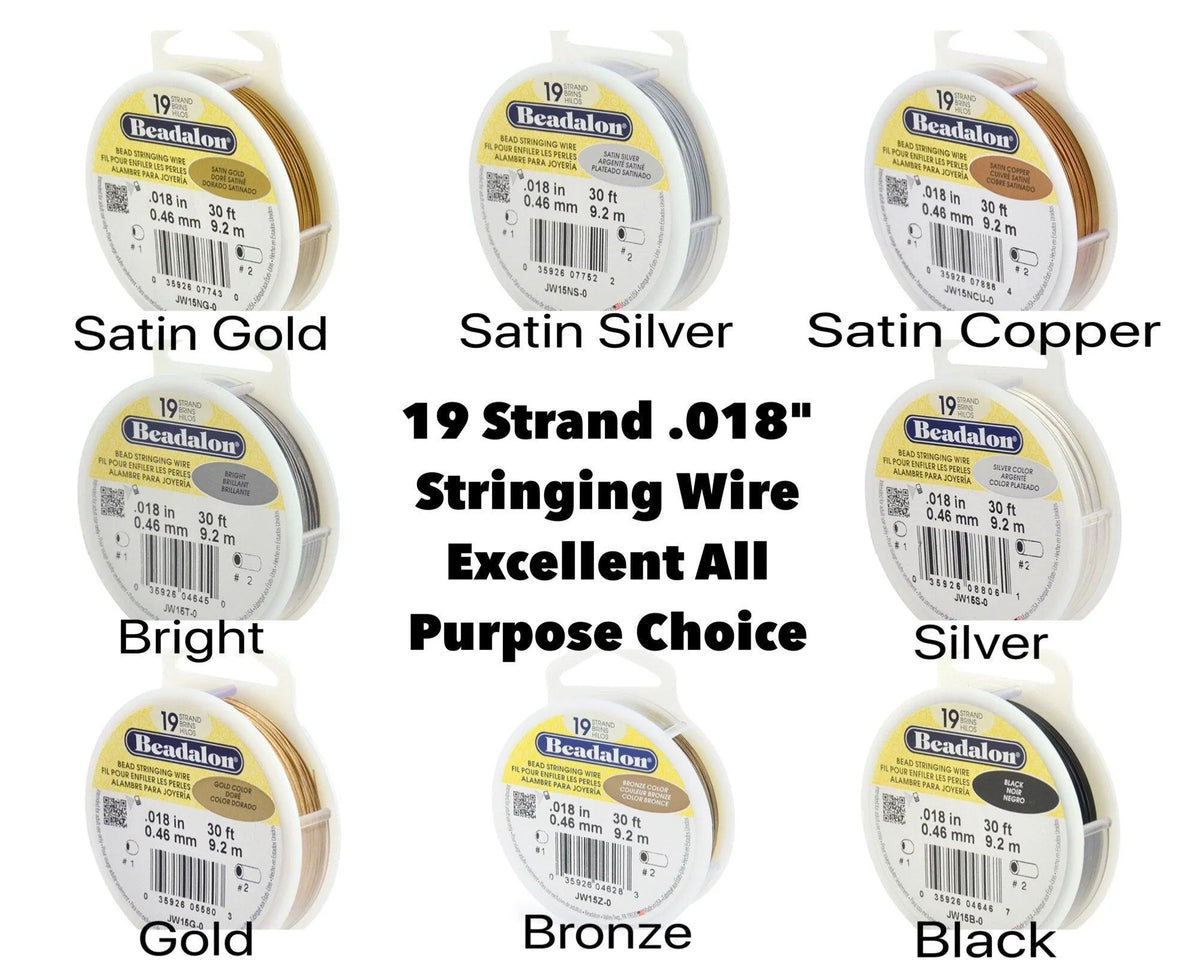 19 Strand, .018" Beadalon Stringing Wire, 15 & 30 ft., Satin Gold, Satin Silver, Satin Copper, Silver, Gold, Bright, Black, Bronze - ArgusCollection