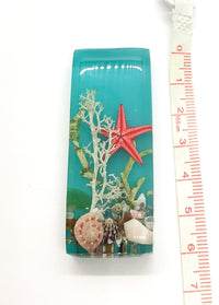 Seaside Rectangular Resin Cabochons, Handmade with Dried Flowers & Beach Combed Starfish - The Argus Collection