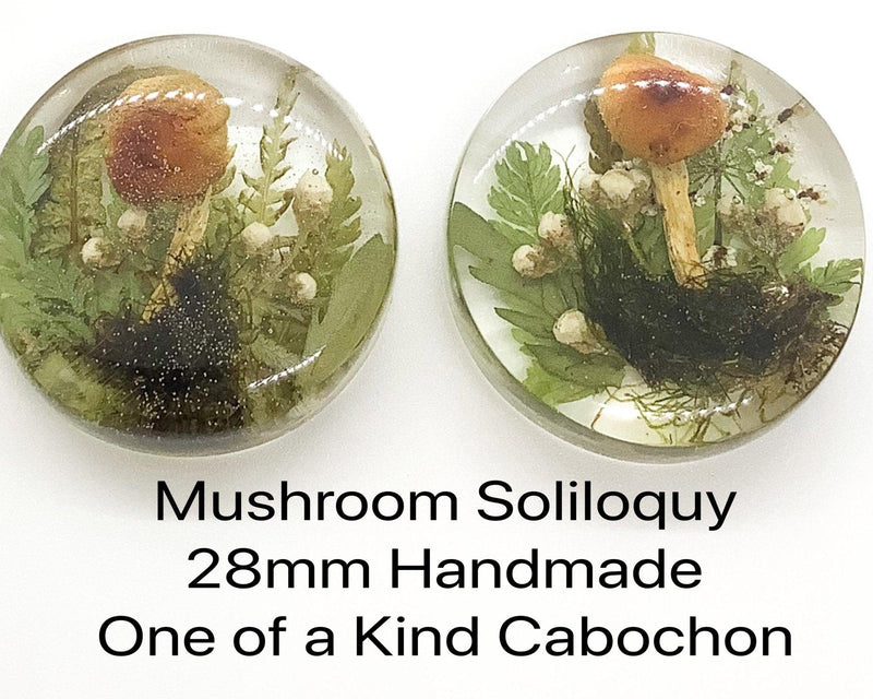 Mushroom Soliloquy Resin Cabochons, 28mm, Handmade with Dried Flowers - The Argus Collection