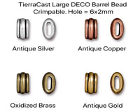 Crimpable Deco Barrel Beads, Tierracast, 2 Sizes, 4 Finishes - The Argus Collection