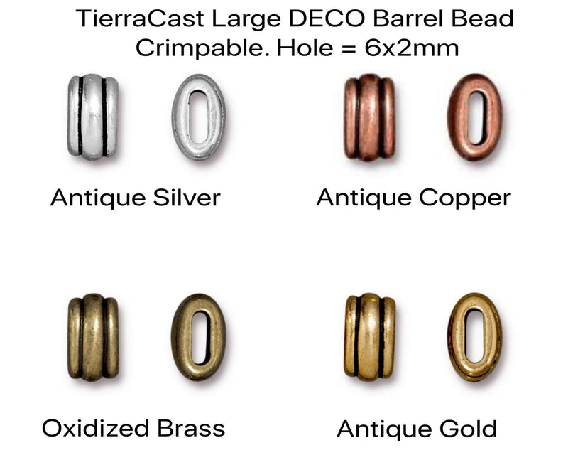 Crimpable Deco Barrel Beads, Tierracast, 2 Sizes, 4 Finishes - The Argus Collection