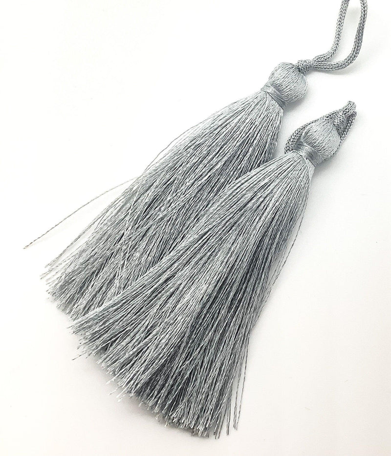 2 Pcs. Medium Silky Tassels #2, 8 cm\3.2" long, Cerulean Blue, Poolside Blue, Peacock, Silver Grey - ArgusCollection