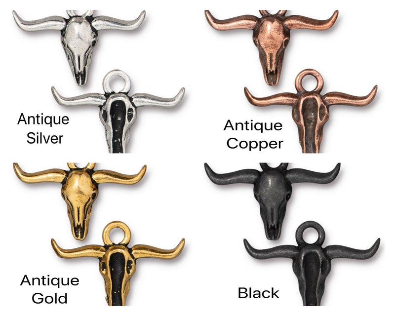 Texas Longhorn Charm, TierraCast, 2 Pcs. 4 Finishes - The Argus Collection