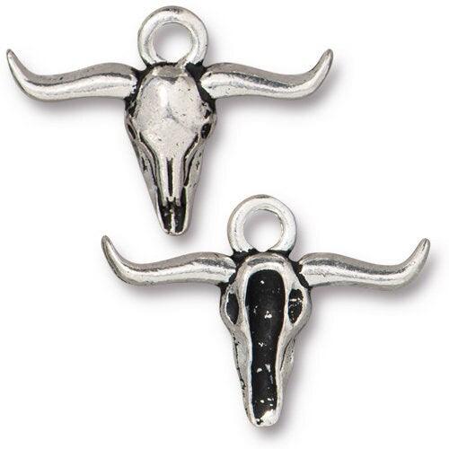 Texas Longhorn Charm, TierraCast, 2 Pcs. 4 Finishes - The Argus Collection