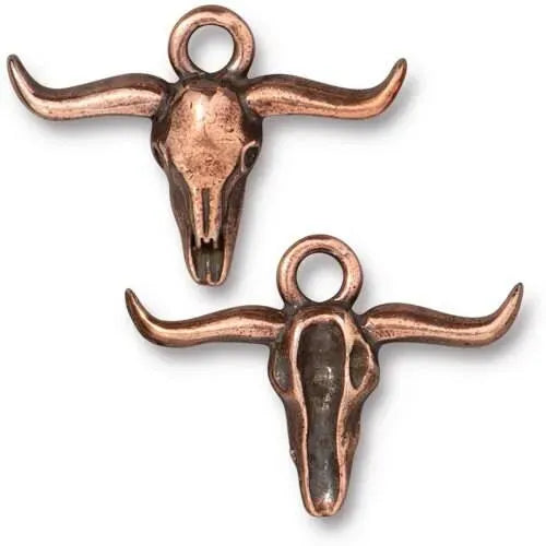 Texas Longhorn Charm, TierraCast, 2 Pcs. 4 Finishes - The Argus Collection