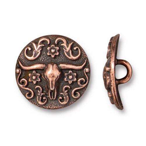 Longhorn Steer Buttons, TierraCast, 2 Pcs. 4 Finishes - The Argus Collection