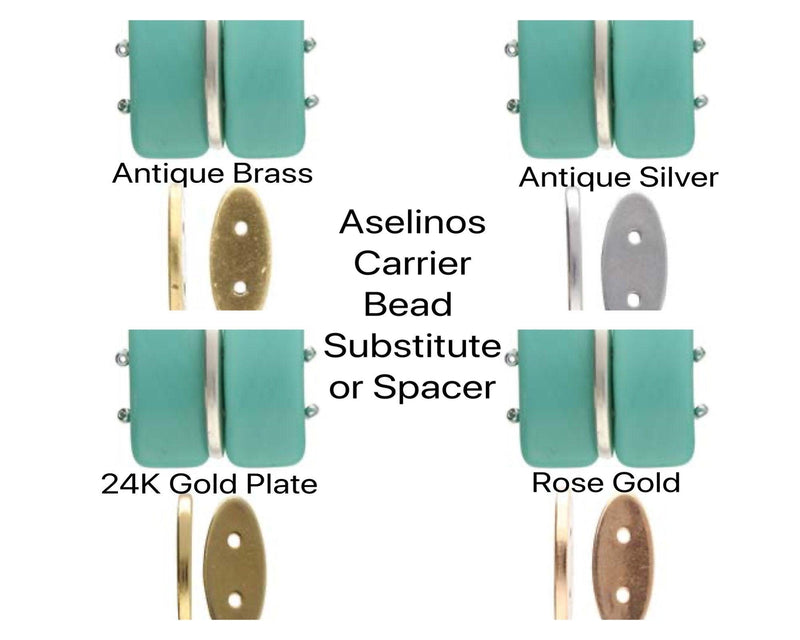 ASELINOS, 4 Pcs., Carrier Bead Substitute or Spacer, Antique Brass, Antique Silver, 24K Gold Plate, Rose Gold - The Argus Collection