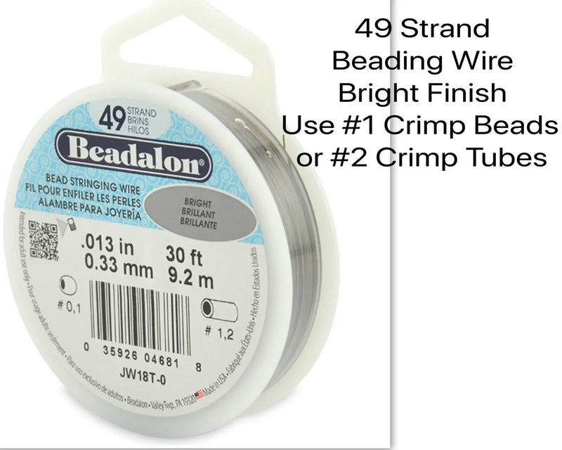 49 Strand Beading Wire, .013”, Beadalon, 10 or 30 feet, Most Flexible, Bright finish - The Argus Collection